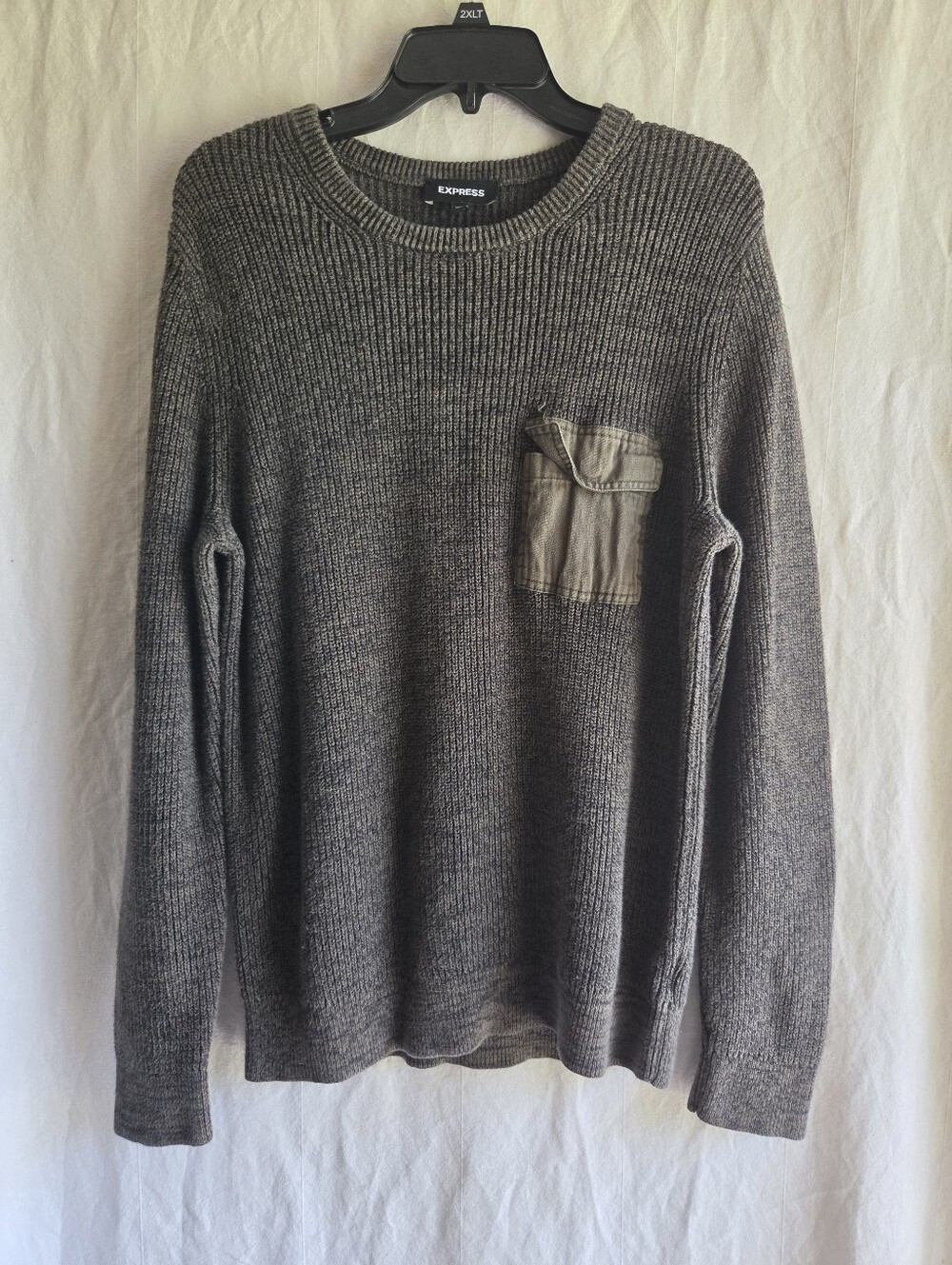 Express Military Sweater Womens Large Green Cotton Grunge Knit Festival Punk